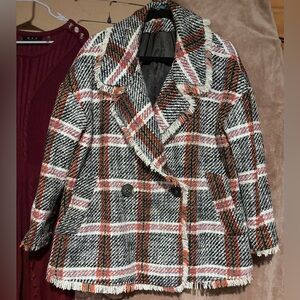 Anthropologie Eva Franco “Carrie” Tweed Double breasted Plaid coat Jacket Medium